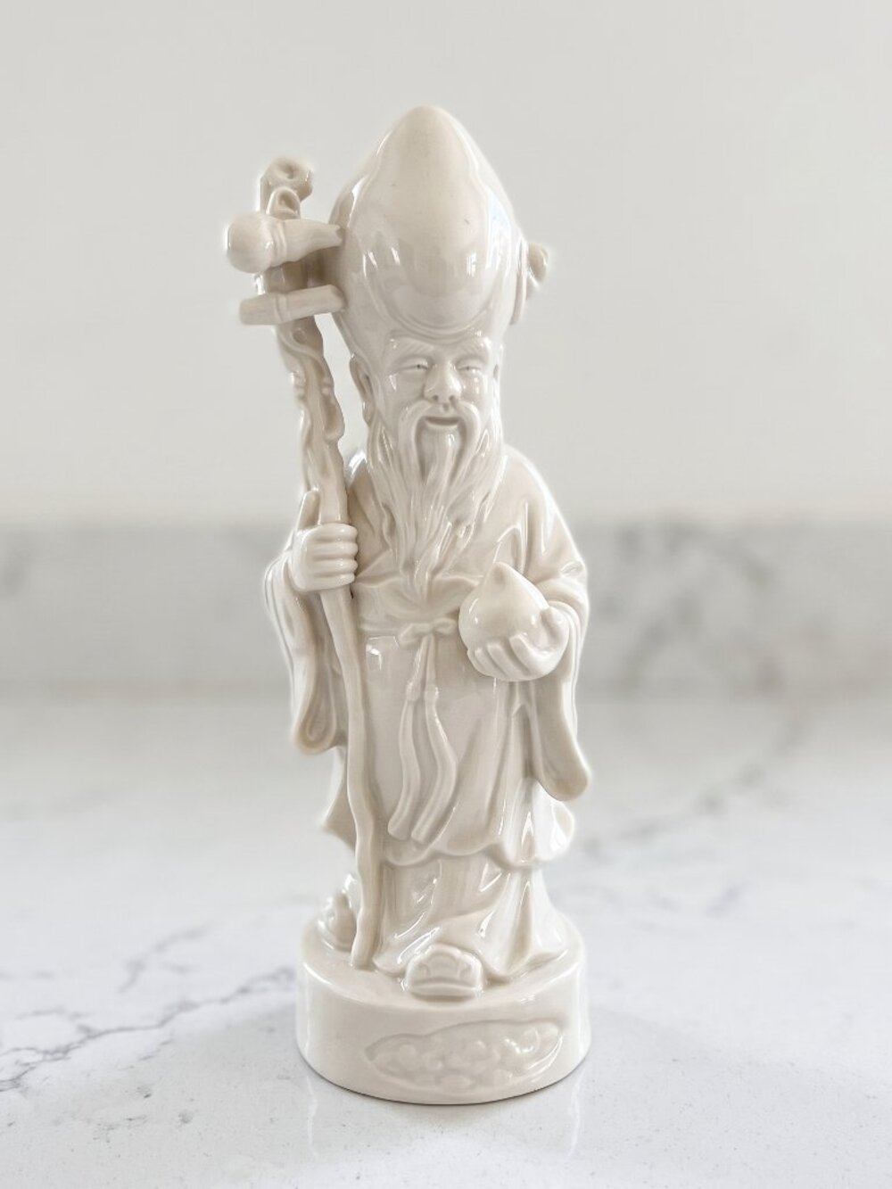 Vintage Ivory Ceramic Chinese Immortal Figurine Shou Lao God of Longevity 9” SGN